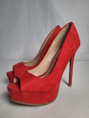 Women's Cherry Red Platform Stilletto Heels Size 8 Wild Diva Lounge